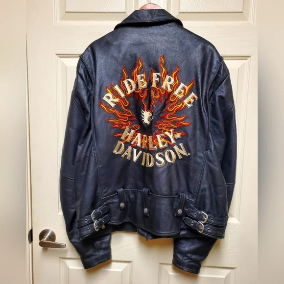 Harley Davidson Vintage Flame Ride Free Leather Jacket Size2XL RARE SIZE - Picture 6 of 17